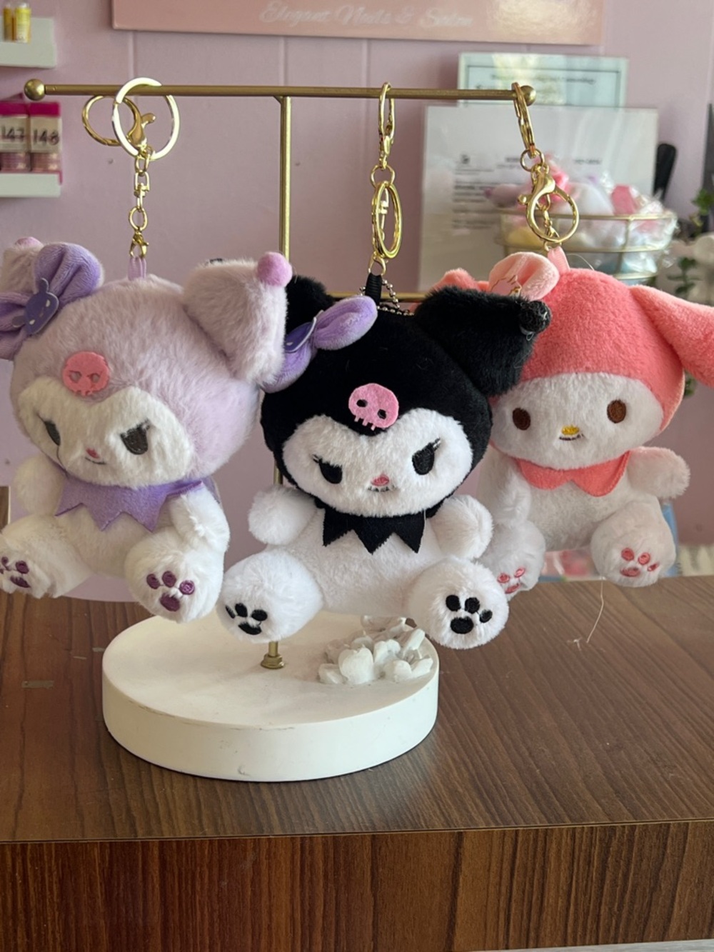 Sanrio Kuromi-style Plush Keychain Trio in Black, Pink, Lavender